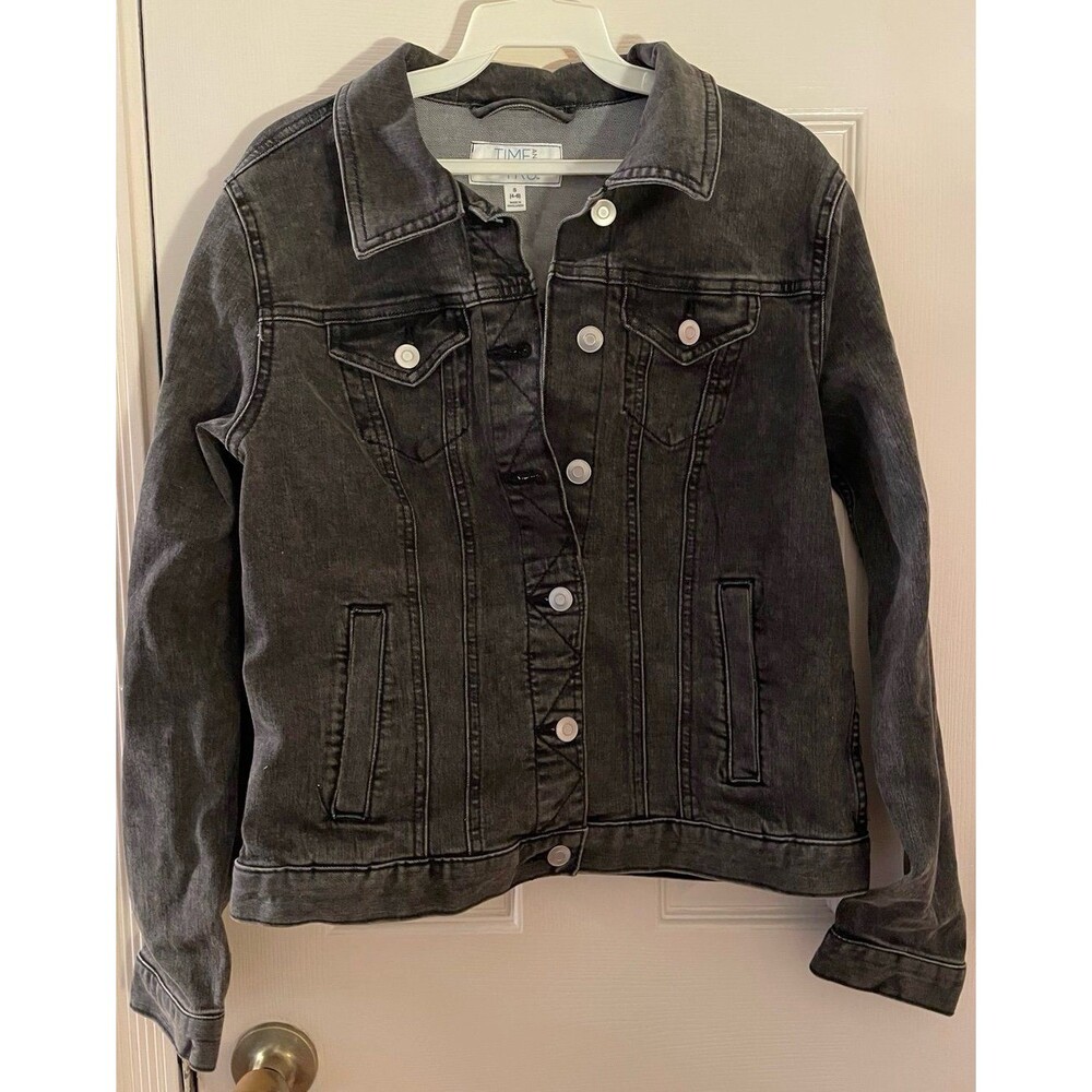 TIME Women's Gray Black Denim Jean Jacket NWT